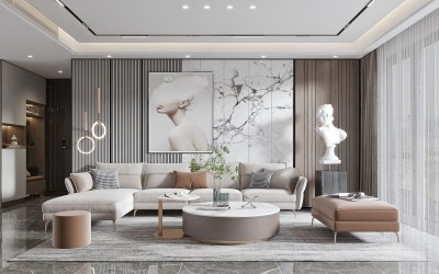 现代客厅3D模型下载